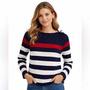 Lauren Ralph Lauren Navy White Knit Sweater XL 100%cotton Striped Preppy